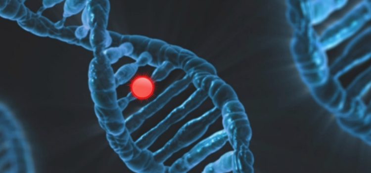 A DNA molecule with a red spot illustrates the question, "What is random mutation?"