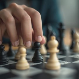 A person's hand picking up a pawn on a chess board illustrates the tricky situation of the Ottoman Empire before WWI