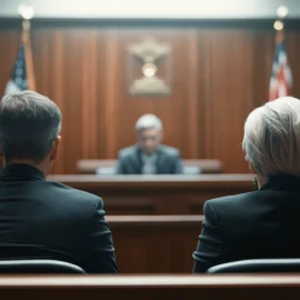 Two people facing a judge in a courthouse, showing how to stop judging people