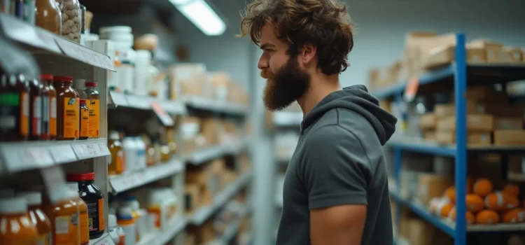 A man looking at nutritional supplements on the shelf in a store illustrates the question, "Should you take supplements?"