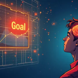 A drawing of a man looking at a goal chart when his brain is glowing illustrates the reticular activating system