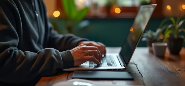 A man working at a laptop illustrates the link between automation and productivity