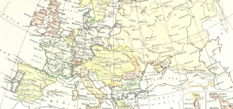 A map of Europe in an article about alliances in World War I