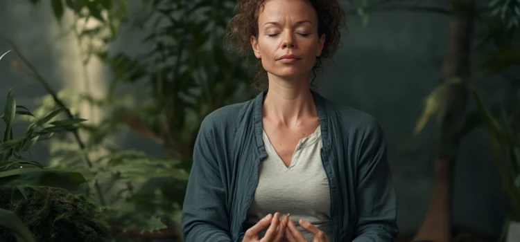 A woman meditating as part of the neurocycling process