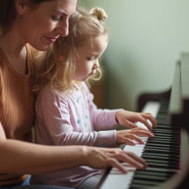 A mother and daughter playing the piano together illustrates how to create meaning in life