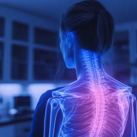 A translucent look at a woman's back, representing tension myositis syndrome