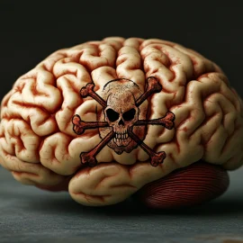 A brain with a poison symbol on it, representing mental toxicity