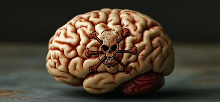 A brain with a poison symbol on it, representing mental toxicity