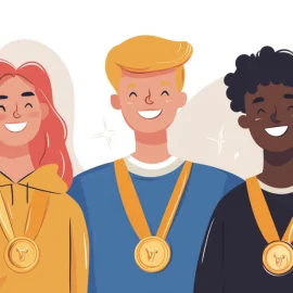 Three people showing that everyone has value, wearing gold medals