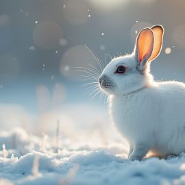 A white rabbit in winter illustrates natural selection in evolution