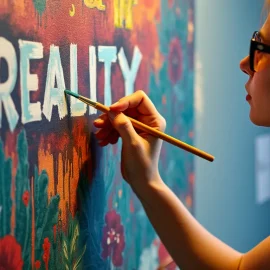 A woman painting the word "REALITY" on a canvas illustrates how you can shape your reality