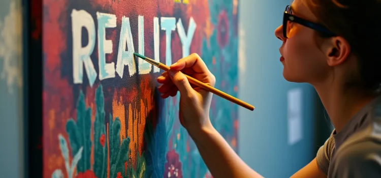 A woman painting the word "REALITY" on a canvas illustrates how you can shape your reality