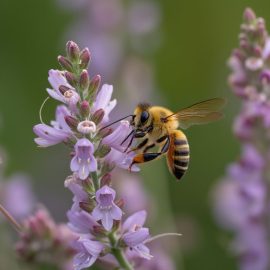 A bee on a lavender-colored flower illustrates the sense of taste in animals