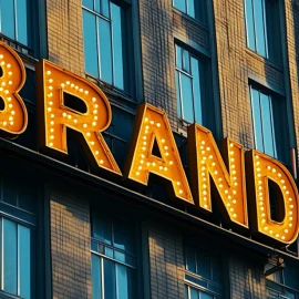 A sign on a building that says "BRAND," showing how to develop your brand