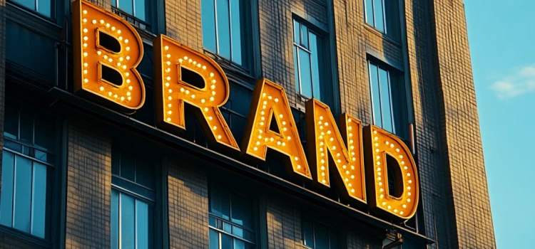 A sign on a building that says "BRAND," showing how to develop your brand