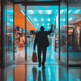 A man waving as he enters a store, showing how to keep customers coming back