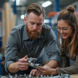 A man and a woman working on a product in a factory illustrate the power of micro-innovation in business