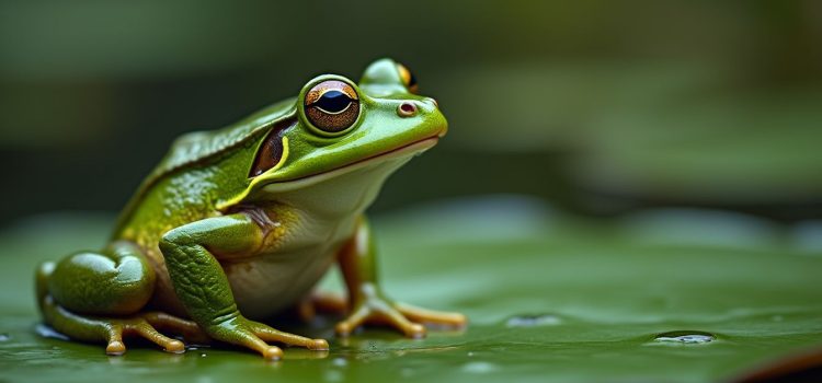 A frog on a lily pad illustrates the question, "Do animals feel pain?"