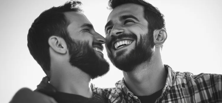 Two men smiling next to each other, showing how to maintain healthy relationships