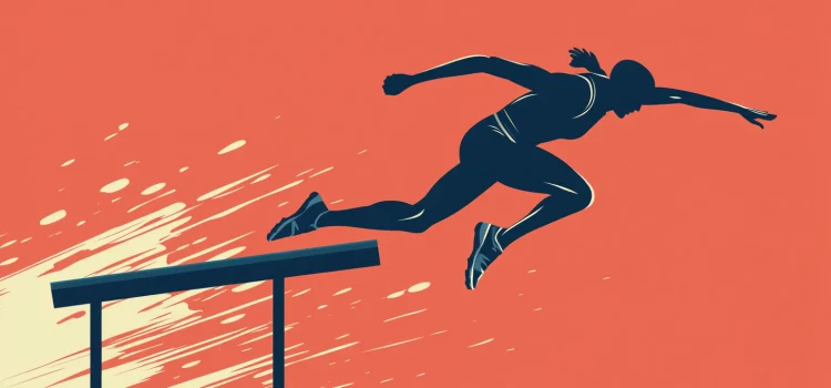 An athlete jumping over a hurdle to overcome obstacles to goal achievement