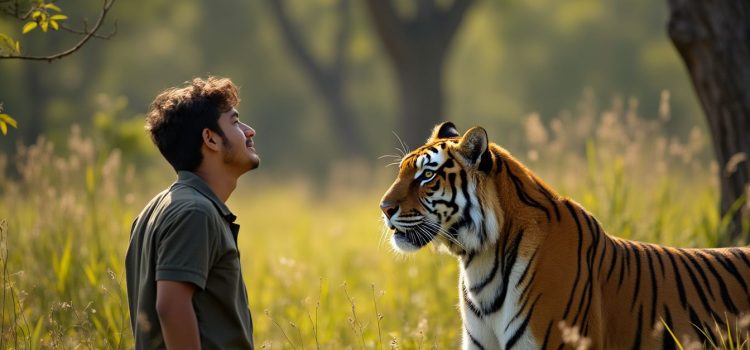 A relaxed man who is not frightened by a tiger illustrates what normalcy bias is