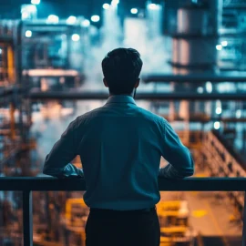 A manager overlooking operational processes in business at a factory