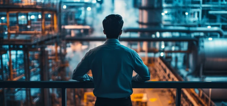 A manager overlooking operational processes in business at a factory