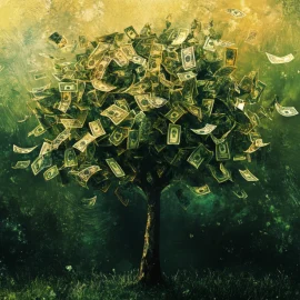 A money tree against a green background, symbolizing cash flow for a small business