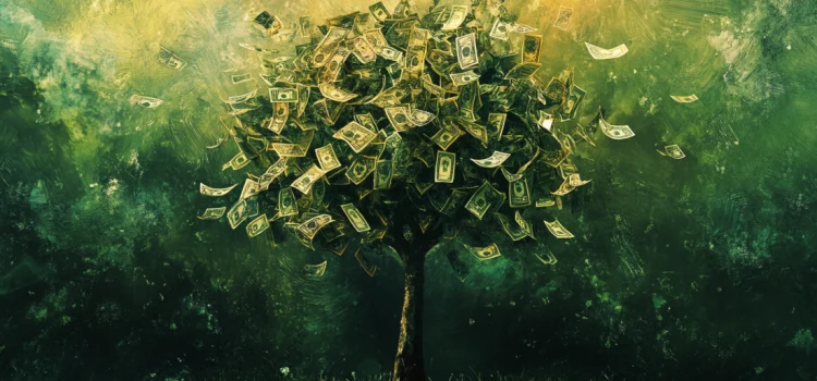 A money tree against a green background, symbolizing cash flow for a small business