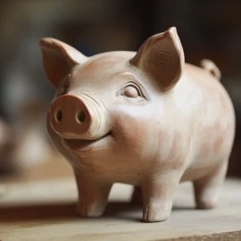 A pink piggy bank on a table