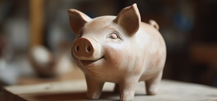 A pink piggy bank on a table