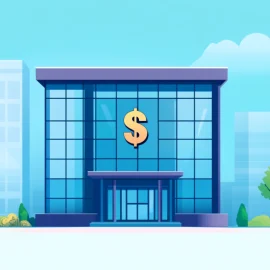 A modern building with a dollar sign on it showing profitability in business