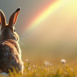 A rabbit looking at rainbow illustrates how how animals see color and light