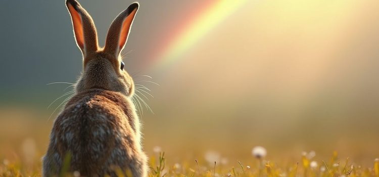 A rabbit looking at rainbow illustrates how how animals see color and light