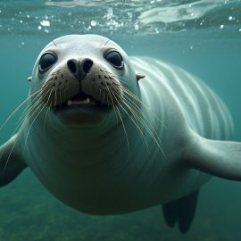 A harbor seal swimming under the water illustrates the sense of touch in animals