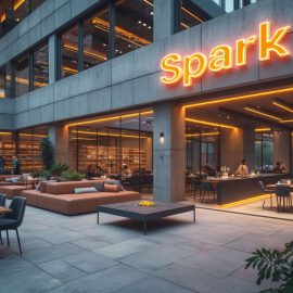 A restaurant named "Spark" illustrates modern branding