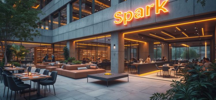 A restaurant named "Spark" illustrates modern branding