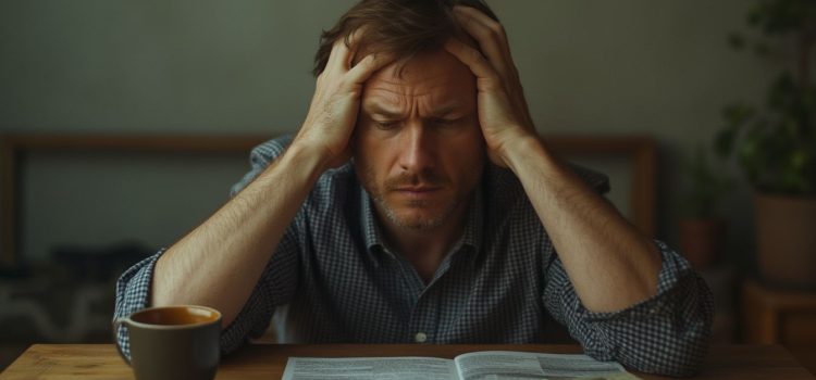 A stressed-out man with his hands on the sides of his head illustrates what causes trauma