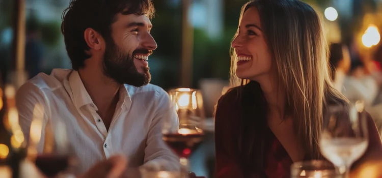 A man and a woman following a healthy relationship tip by going on a date at a restaurant