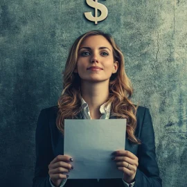 A woman holding a sheet of paper with a dollar sign above her head, questioning "what is a balance sheet for a business"