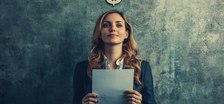 A woman holding a sheet of paper with a dollar sign above her head, questioning "what is a balance sheet for a business"