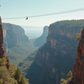 A man zip-wiring across a canyon illustrates bucket list activities