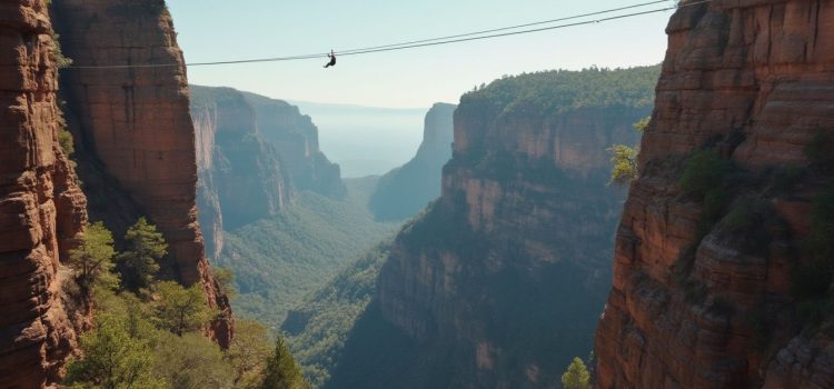 A man zip-wiring across a canyon illustrates bucket list activities