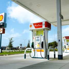 A gas pump at a Shell gas station