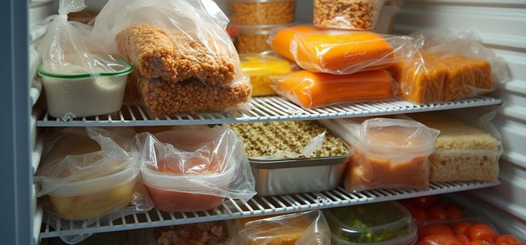 A freezer full of food in containers illustrates how to freeze food and thaw it properly