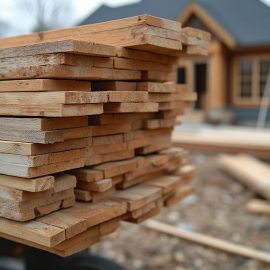 A stack of lumber at a home construction site illustrates lumber prices in 2024