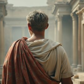 An ancient Roman philosopher, seen from behind