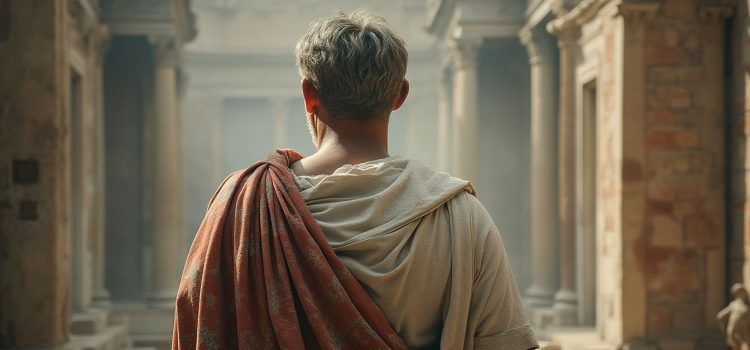 An ancient Roman philosopher, seen from behind