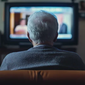 An older man watching the news on his tv, signifying that cable tv is dying