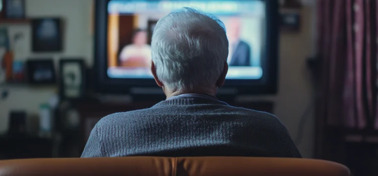 An older man watching the news on his tv, signifying that cable tv is dying